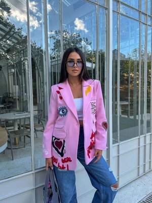 Pembe Nakış Detaylı Blazer Ceket
