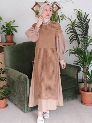 Sütlü Kahve File Triko Tunik