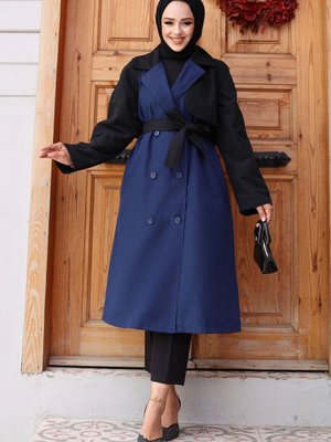 İndigo Kolu Garnili Trençkot İndigo Kolu Garnili Trençkot