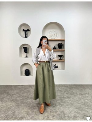 Premium Gabardin Kışlık Kumaş Beli Lastikli Cepli Etek