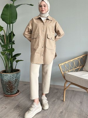 Oversize Gabardin Krem Ceket Oversize Gabardin Krem Ceket