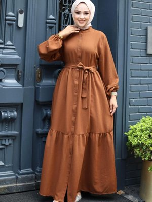 Kahverengi Düğmeli Kat Detaylı Ferace Kahverengi Düğmeli Kat Detaylı Ferace