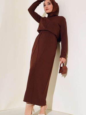 Kahverengi Çımalı Etekli İkili Takım Kahverengi Çımalı Etekli İkili Takım