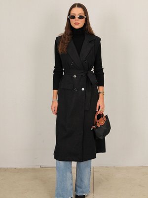 Siyah Kaşe Uzun Yelek