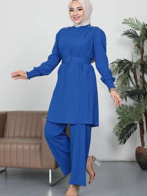 İndigo Taş Detaylı Kemerli Takım