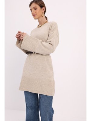 Taş Oversize Yanları Yırtmaçlı Triko Tunik