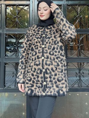 Ellos Leopar Desenli Hırka Siyah