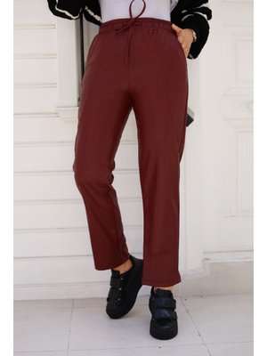 Bordo Yanı Dikiş Detaylı Deri Pantolon Bordo Yanı Dikiş Detaylı Deri Pantolon