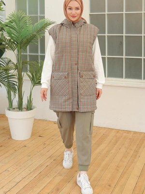 Trend Çıtçıtlı Gizli Fermuarlı Kapüşonlu Yelek