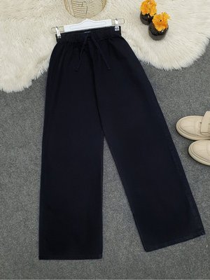 Bol Paça Beli Lastikli Bağcık Detaylı Kot Pantolon Bol Paça Beli Lastikli Bağcık Detaylı Kot Pantolon