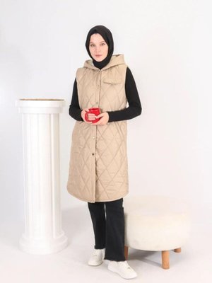 Uzun Cep Detayı Kapitone Şişme Yelek