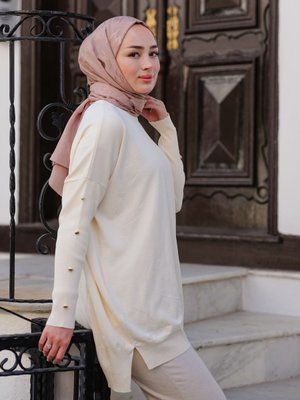 Kolları Düğme Detaylı Tunik Bej Kolları Düğme Detaylı Tunik Bej