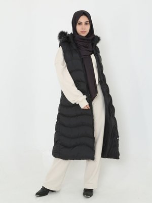 Kapişonlu Fermuar Ayrıntılı Uzun Şişme Yelek Kapişonlu Fermuar Ayrıntılı Uzun Şişme Yelek