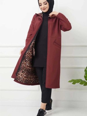 Leopar Desenli Trenckot Bordo