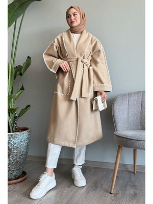 Çoban Dikiş Kuşaklı Taş Kaşe Kaban