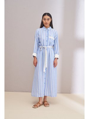 Lucine Mavi Çizgili Elbise