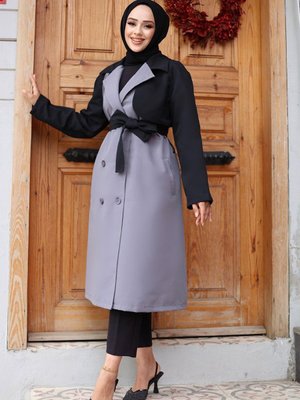 Gri Kolu Garnili Trençkot Gri Kolu Garnili Trençkot