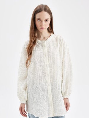 Relax Fit Hakim Yaka Gofre Dokulu Uzun Kollu Gömlek Tunik D4145ax24au