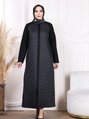 Fermuarlı Tam Boy Siyah Kapitone Kışlık Manto