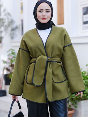 Kruvaze Yaka Bel Bağlamalı Ceket Haki Yeşil Kruvaze Yaka Bel Bağlamalı Ceket Haki Yeşil