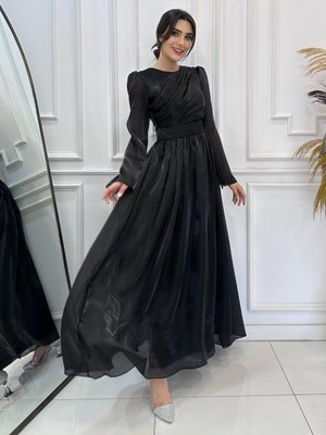 Siyah Flowers Abiye Elbise