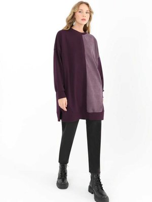 Bir Yanı Kadife Görünümlü İplik Tunik