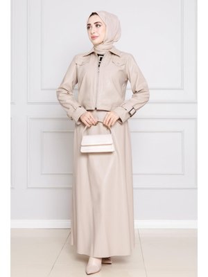 Bej Ceketli Deri Takım