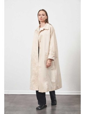 Ekru Oversize Trençkot Ceket