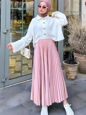 Pliseli Etek Toz Pembe