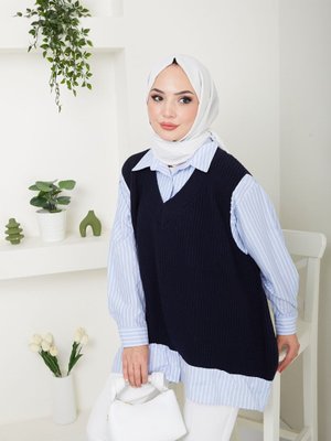 Lacivert Gömlekli Triko Tunik