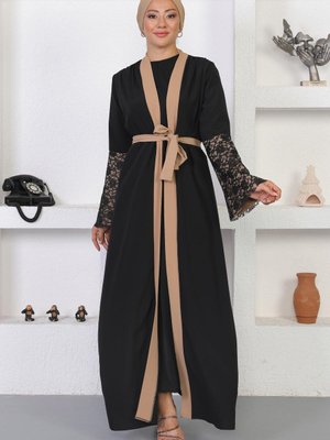 Vizon Dantel Detaylı Abaya Vizon Dantel Detaylı Abaya