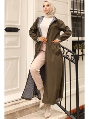 Haki Cep Detaylı Mevsimlik Trençkot