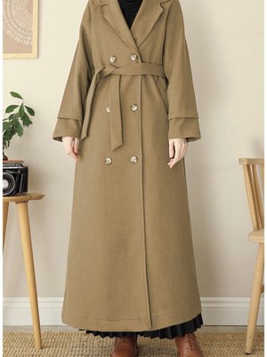 Kruvaze Tam Boy Kaşe Kaban Bej Kruvaze Tam Boy Kaşe Kaban Bej