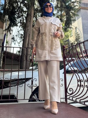 Belden Büzgülü Ceket Pantolon Takım Taş Belden Büzgülü Ceket Pantolon Takım Taş