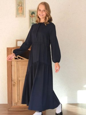 Lacivert Poliviskon Elbise