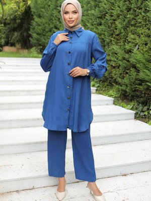 İndigo Büzgü Detaylı Takım