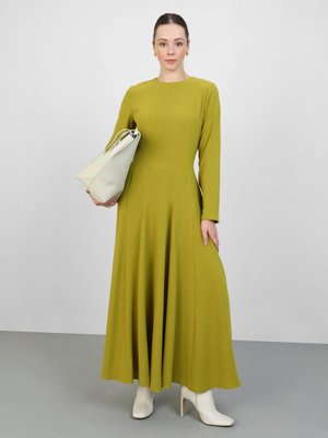 Yağ Yeşili Aerobin Belden Oturmalı Elbise