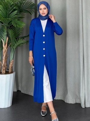 Uzun Soğuk İp Hırka Saks