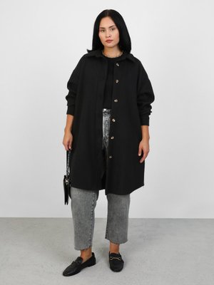 Siyah Büyük Beden Desenli Oversize Kaşe Ceket