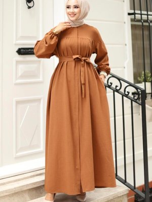 Kahverengi Büzgü Detaylı Ferace Kahverengi Büzgü Detaylı Ferace
