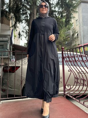 Kapüşonlu Paraşüt Kumaş Kap Siyah