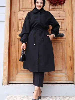 Siyah Gizli Patlı Trençkot Siyah Gizli Patlı Trençkot