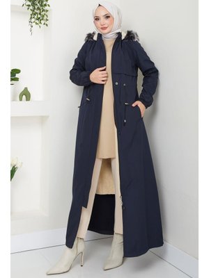 Lacivert İçi Kürklü Tam Boy Bondit Mont Lacivert İçi Kürklü Tam Boy Bondit Mont