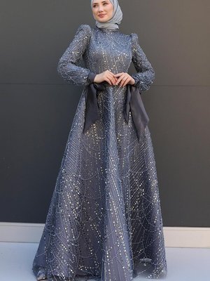 Selver Abiye Elbise Gri