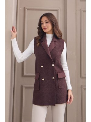 Koyu Kahve Buklet Düğme Detaylı Yelek
