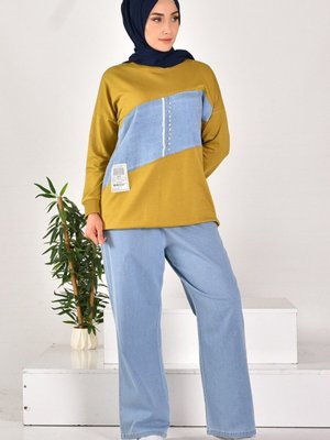 Yeşil İki İplik Kumaş Taş İşlemeli Ve Garnili İkili Takım Yeşil İki İplik Kumaş Taş İşlemeli Ve Garnili İkili Takım