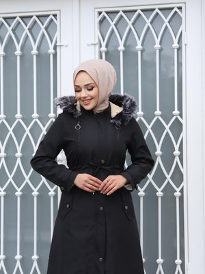 Siyah Çift Fermuar Detaylı Mont