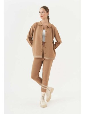 Latte Çizgili Triko Pantolon