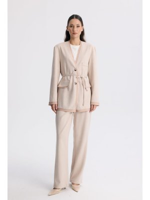 Pudra Şerit Detaylı Blazer Ceket Takım
