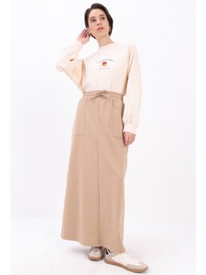 Bej İki Cepli Etek